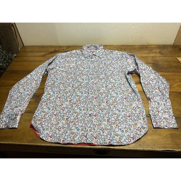 Visconti Black Button LS Men’s Blue Scroll Print Cotton Shirt Large - Picture 1 of 12